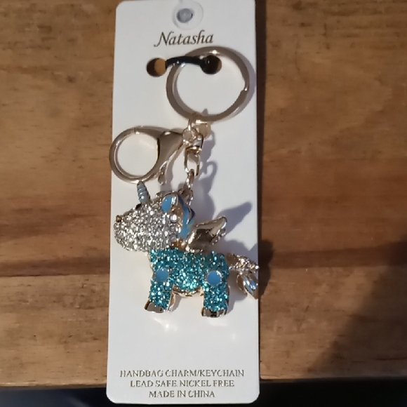 Natasha Accessories - Natasha Couture Silver and Blue Unicorn Keychain